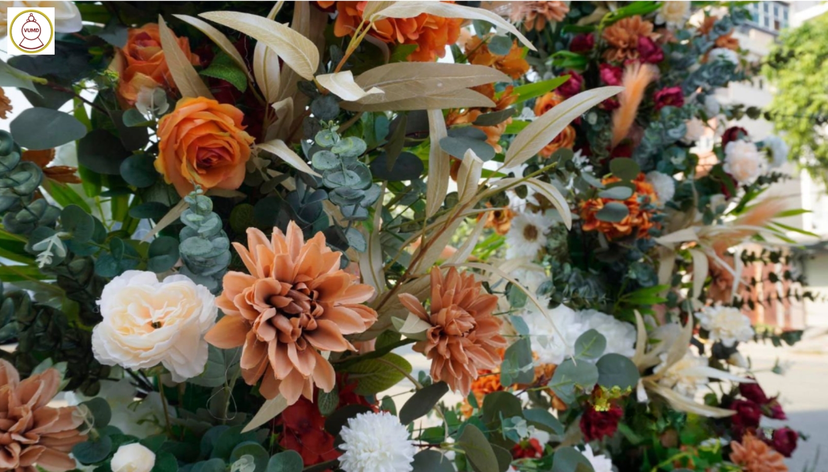 Background tông đỏ nâu xanh lá