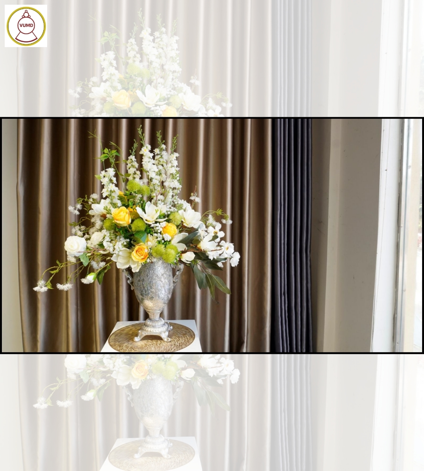 Bình hoa trang trí vàng trắng cao cấp