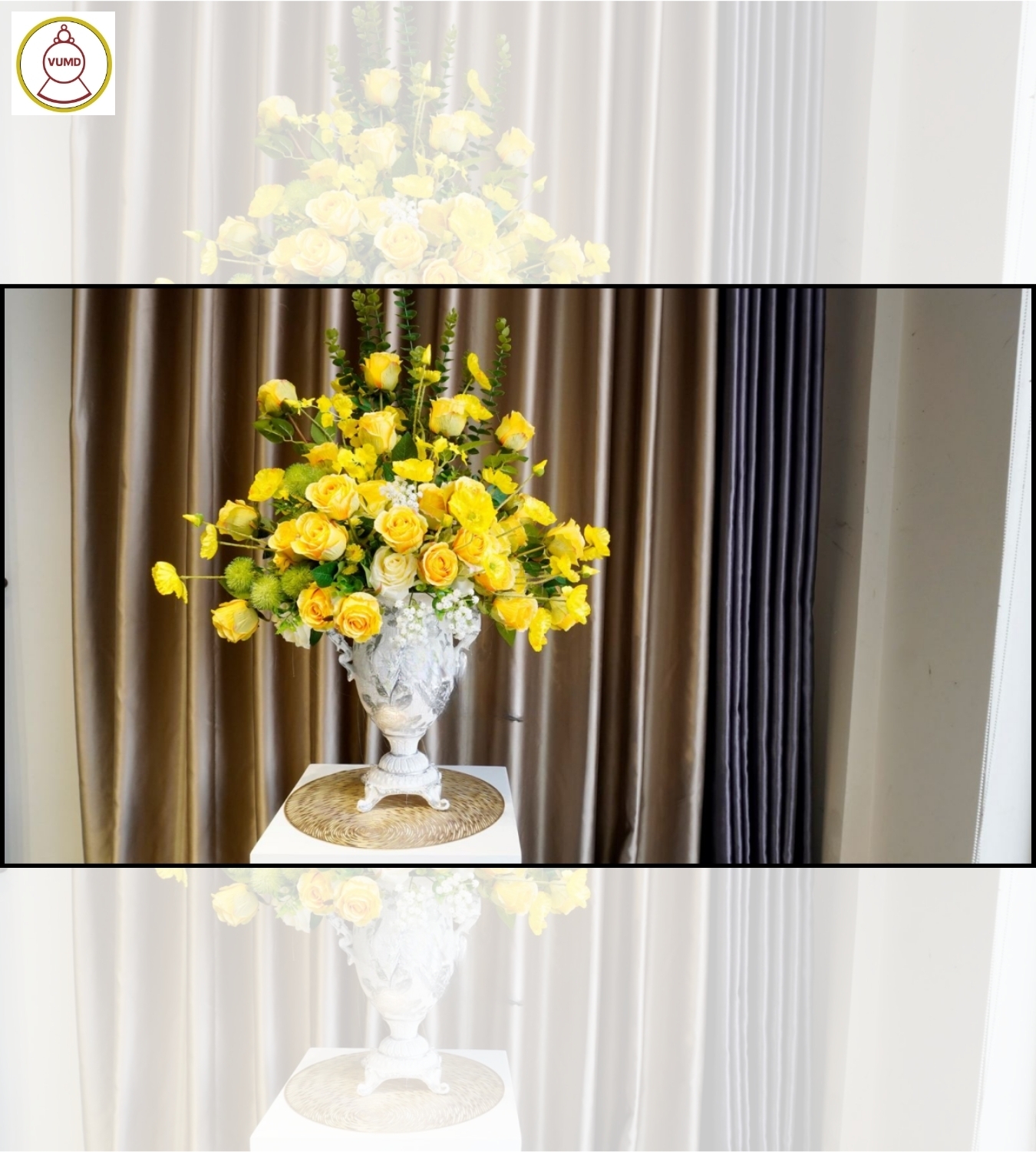 Bình hoa trang trí anh túc vàng