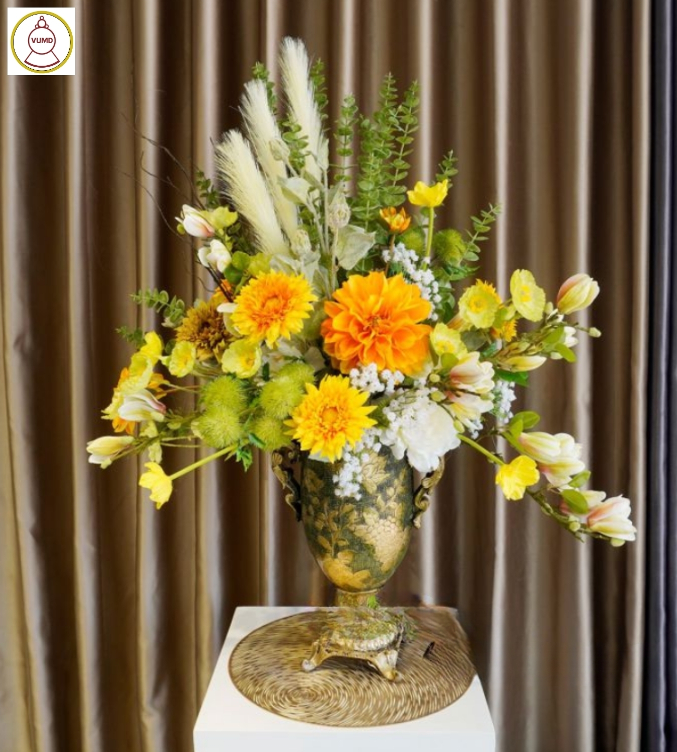 Bình hoa trang trí cao cấp tông xanh vàng