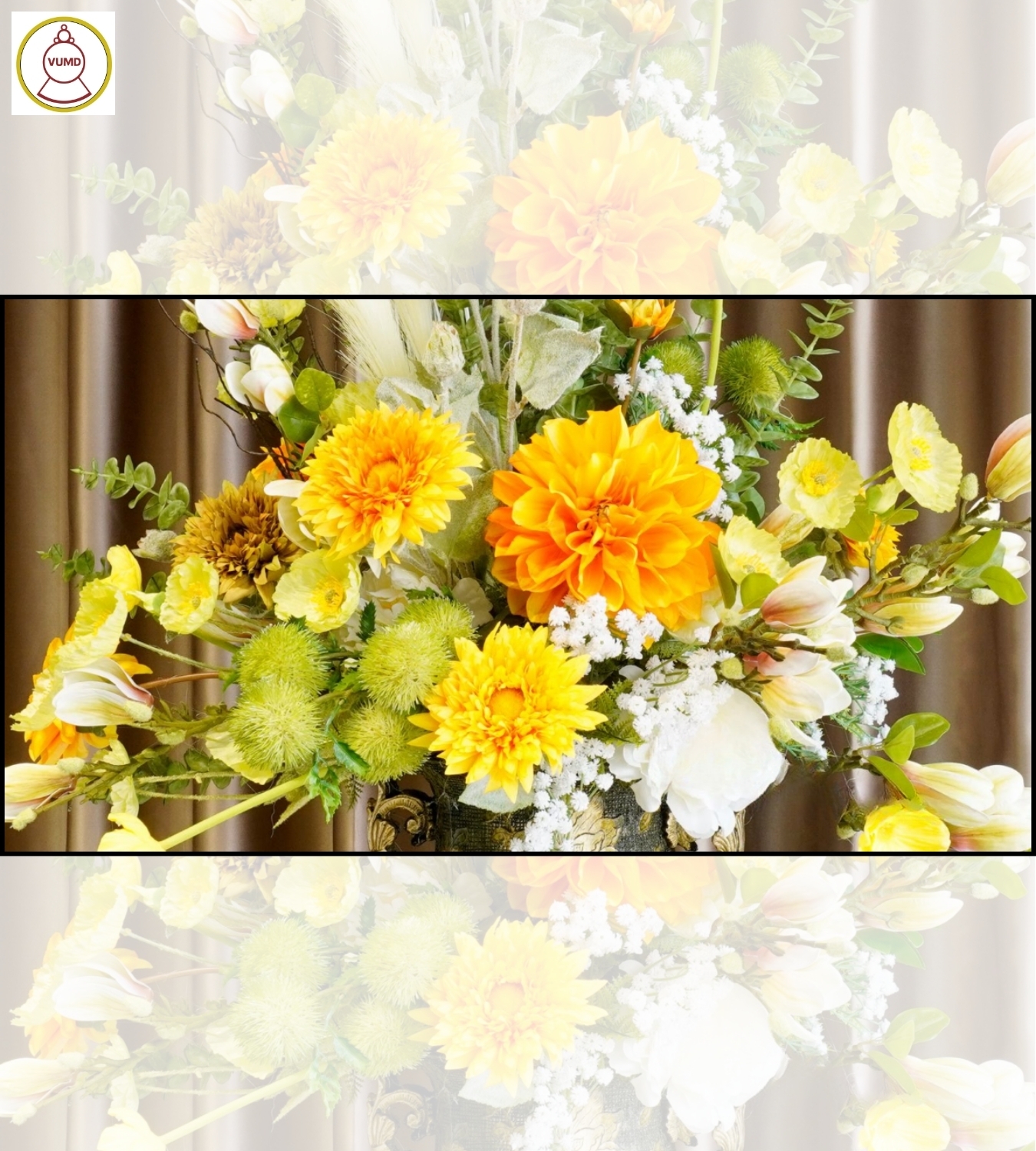 Bình hoa trang trí cao cấp tông xanh vàng