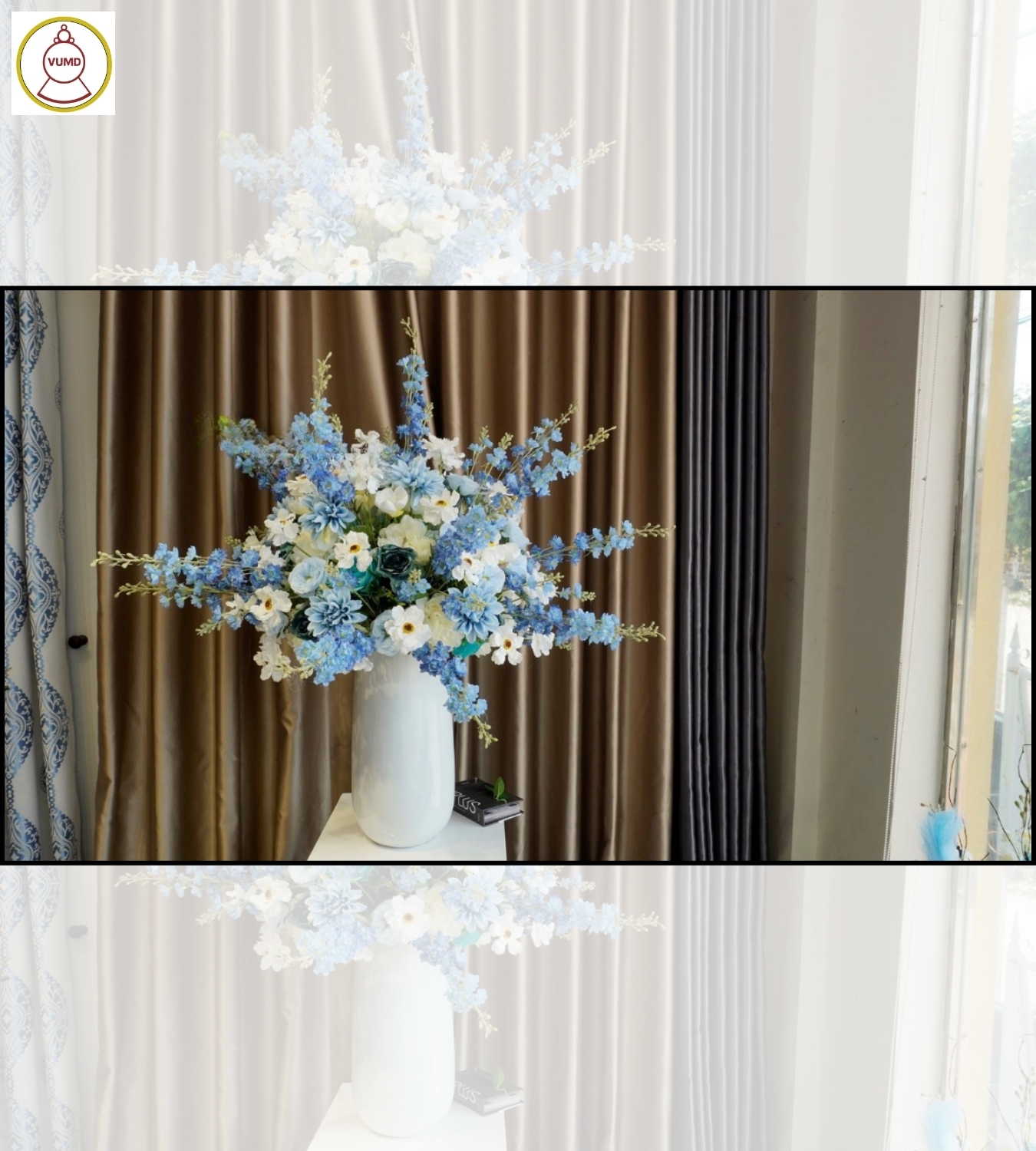 Bình hoa trang trí trắng xanh dương