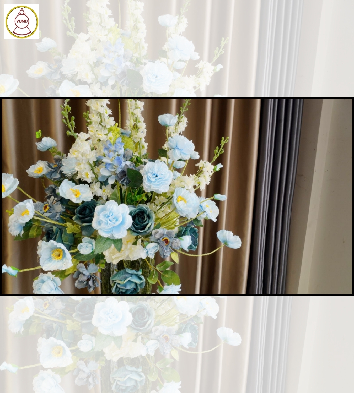 Bình hoa trang trí hồng xanh coban