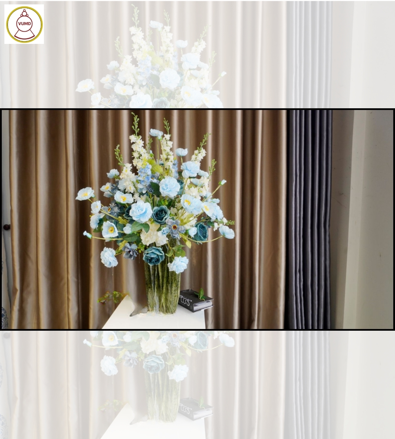 Bình hoa trang trí hồng xanh coban