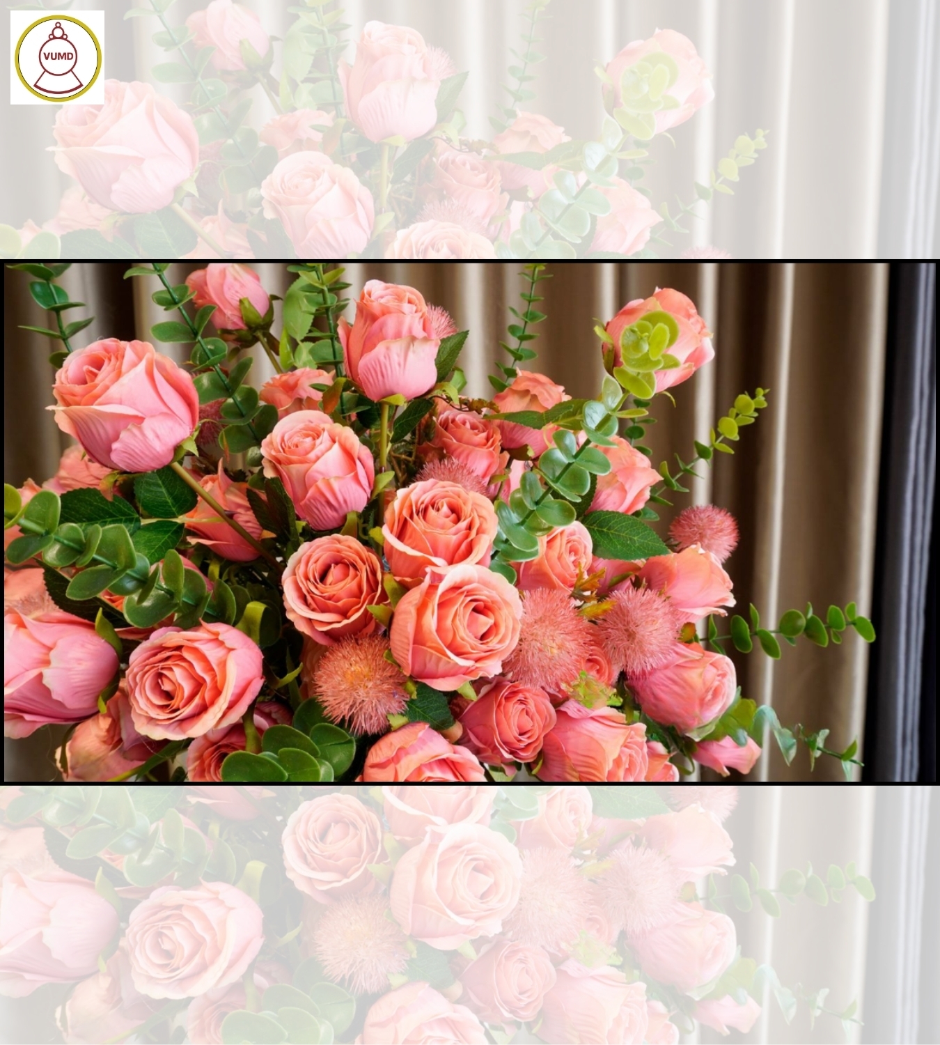 Bình hoa trang trí hoa hồng tông tươi