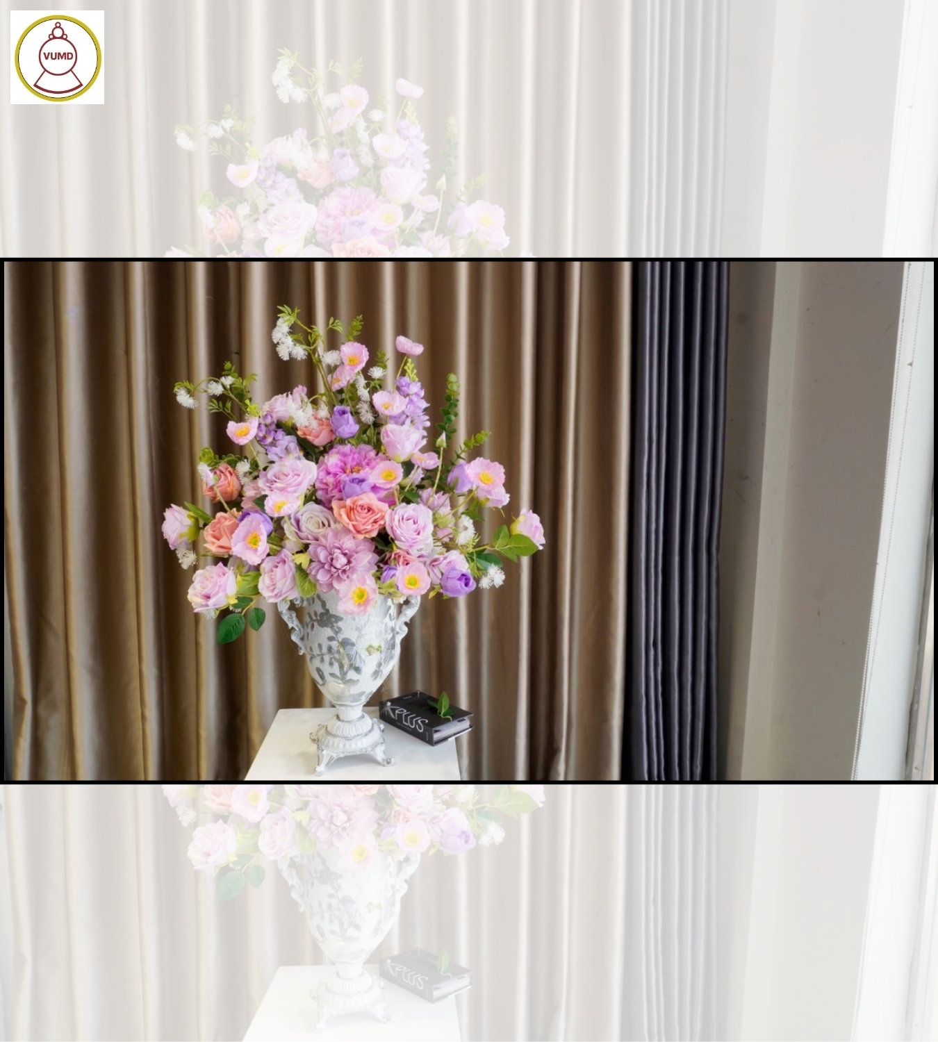 Bình hoa trang trí mẫu đơn tím nâu