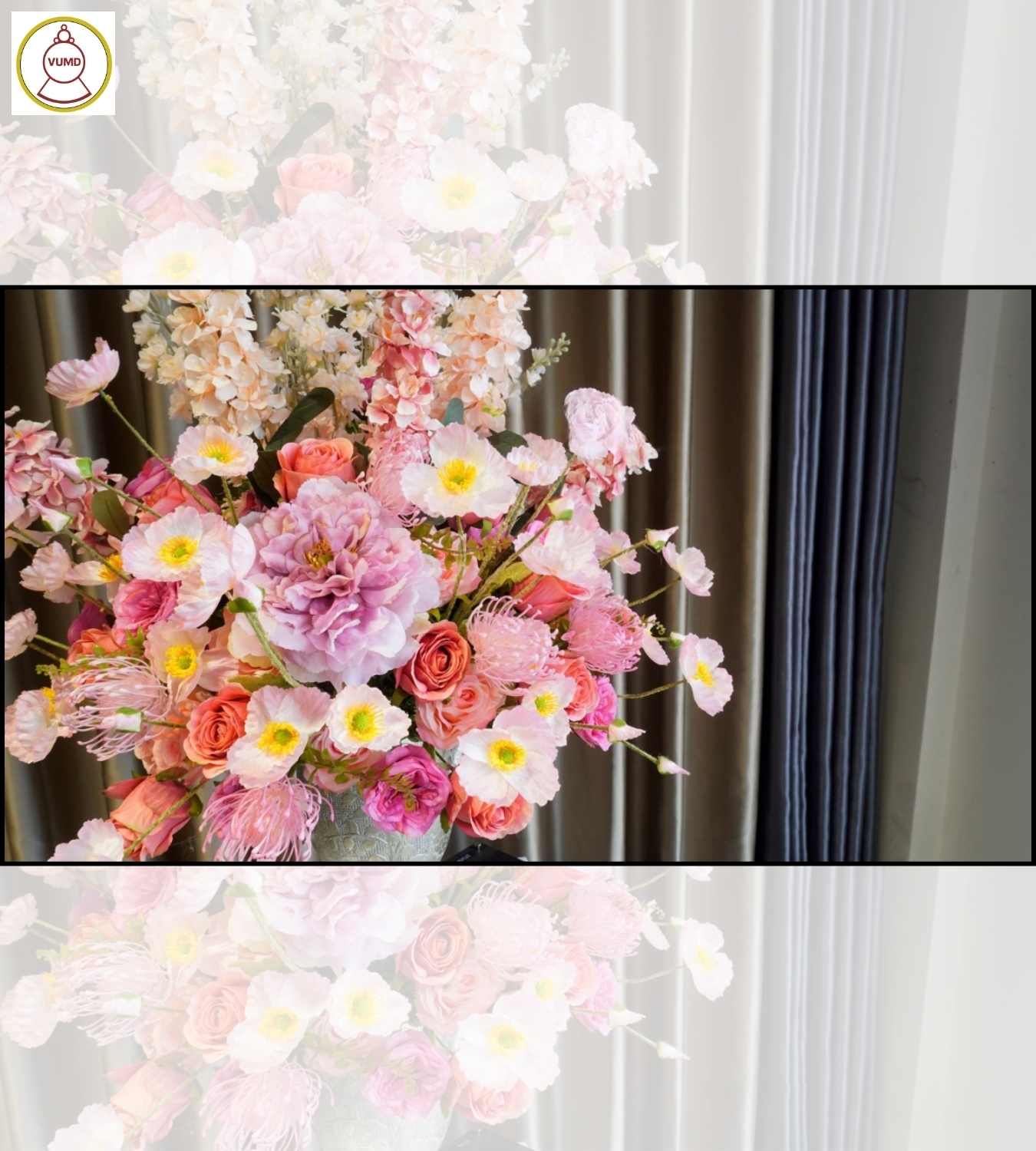 Bình hoa trang trí mẫu đơn phi yến tông hồng