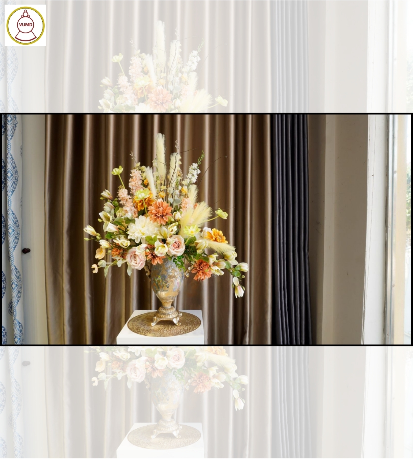 Bình hoa trang trí thược dược kem nâu