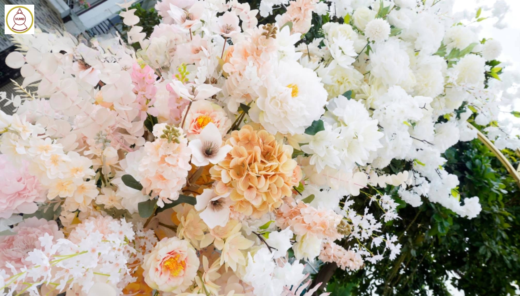 Cổng hoa chuyển màu kem trắng