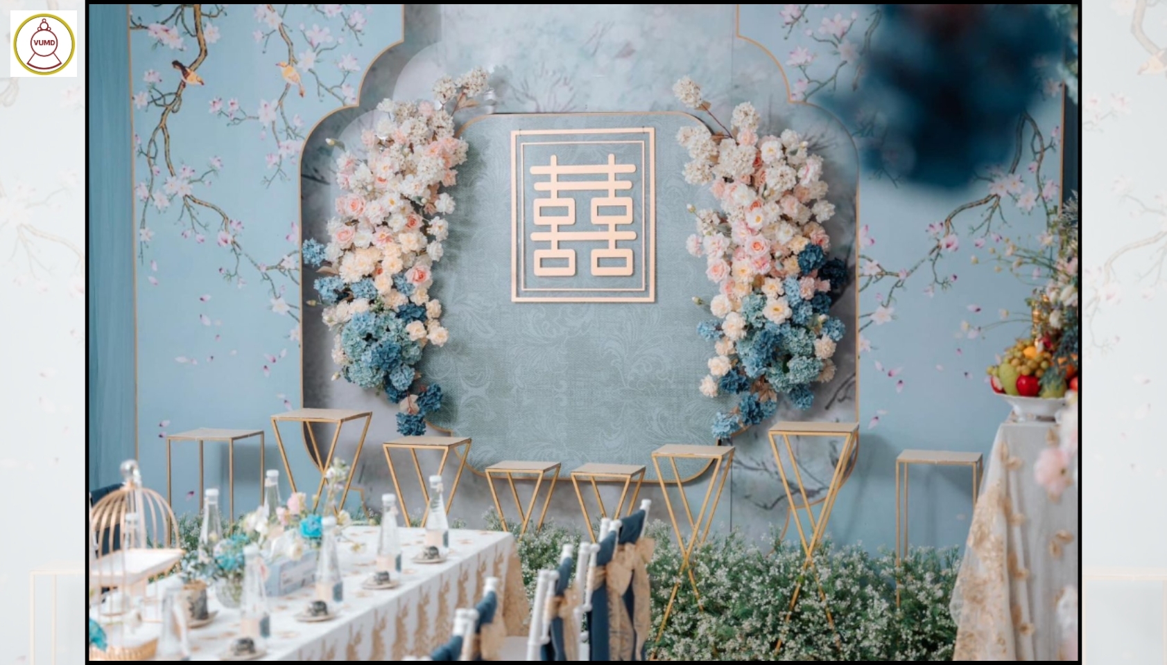 Gói trang trí bàn gia tiên xanh dương trang trọng