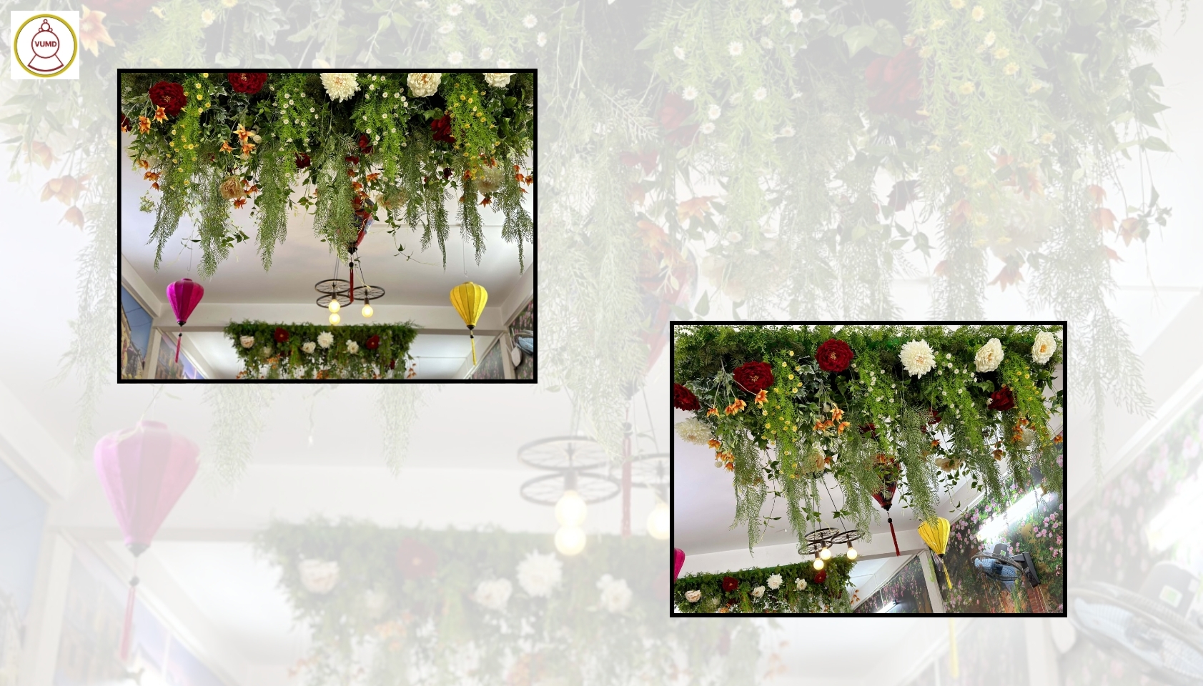 Hoa lá nhân tạo trang trí trần nhà