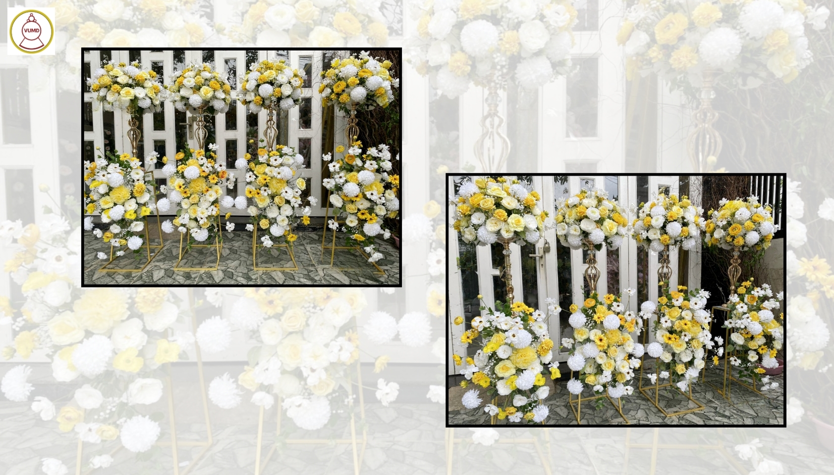 Trụ hoa trang trí lối đi nhà hàng tiệc cưới