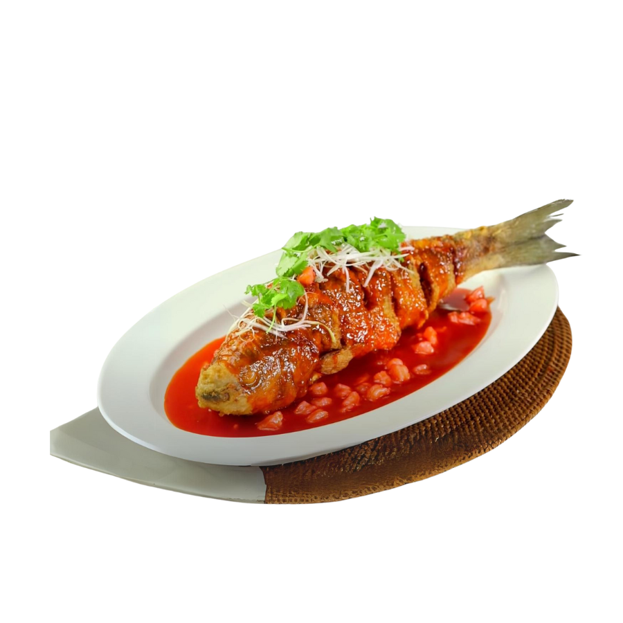 Cá chẽm chiên cốm sốt cay