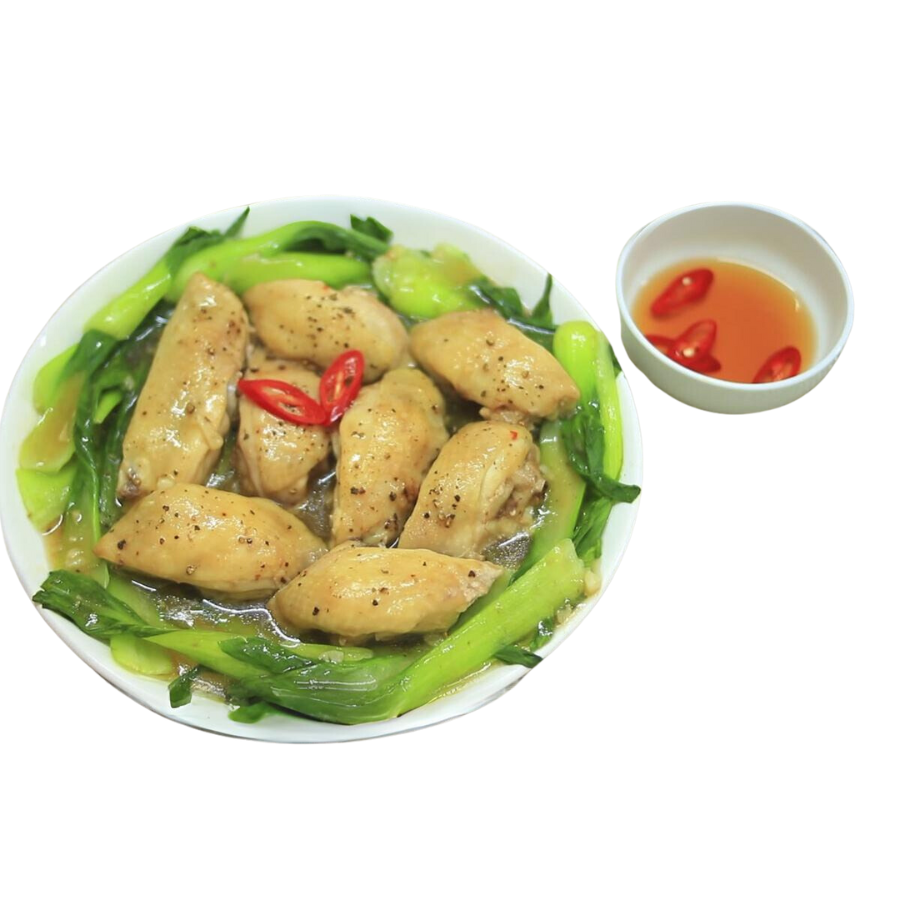 Gà hấp cải bẹ xanh