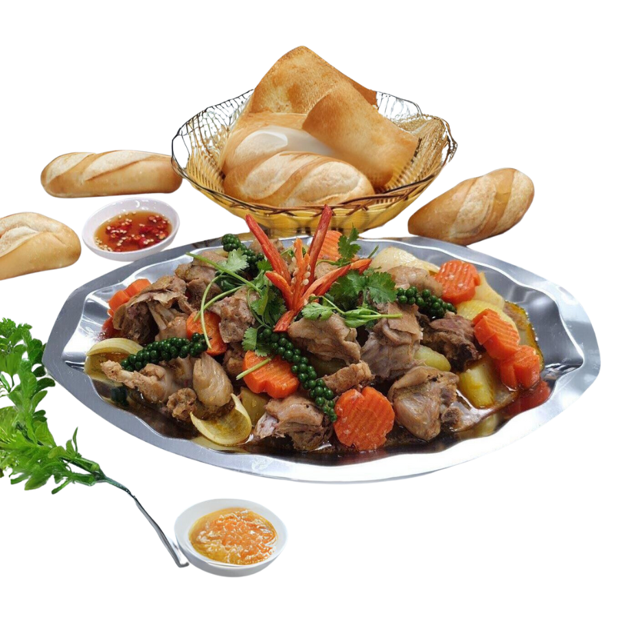 Gà nấu tiêu xanh bánh mì