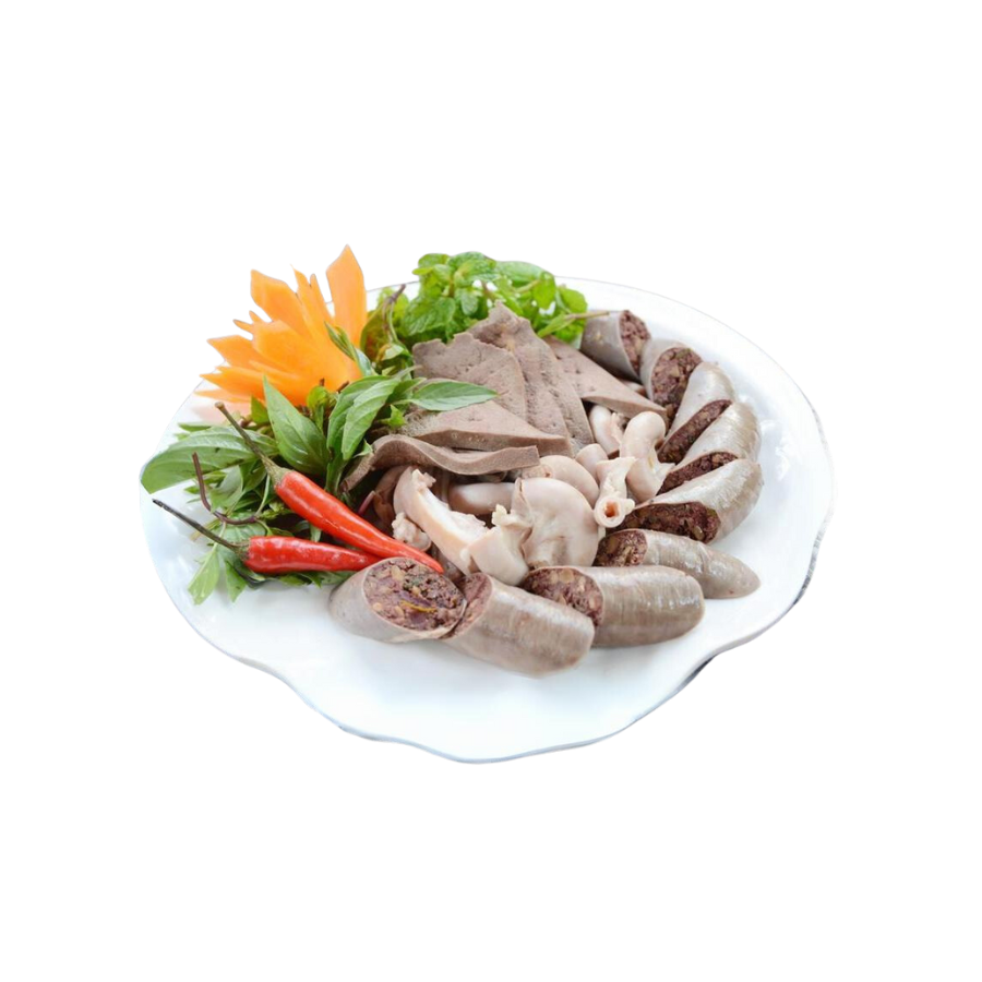 Lòng heo rừng hấp gừng + rau rừng